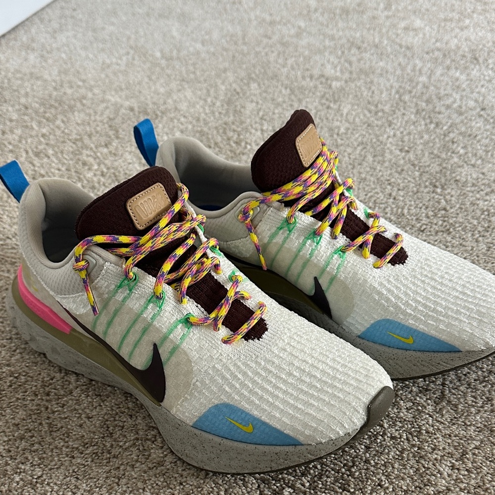 Nike custom Cream and Brown Sneakers with Colorful Accents
